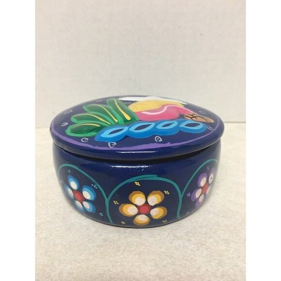 Sleeping Mexican Folk Art Round Ceramic Pottery Trinket Jewelry Box Sombrero - Picture 2 of 6